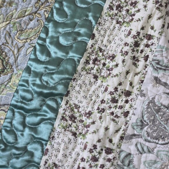 Melange Home King Sized Pillow Shams (2) Quilted Cotton Patchwork Earth Tones - Picture 5 of 10